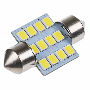 Автолампа диод T11 (C5W) 12V 12 SMD 1-конт 31мм Белая SKYWAY комп.2 шт салон/номер