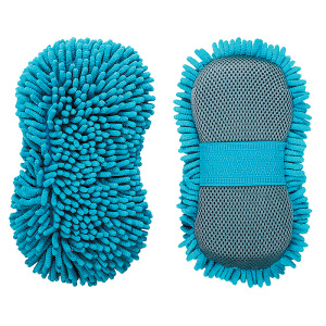 Губка комбинированная из микрофибры для мытья а/м 24х12 см, голубая /кор.50шт/