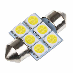 Автолампа диод T11 (C5W) 12V  6 SMD 1-конт 31мм Белая SKYWAY комп.2 шт салон/номер