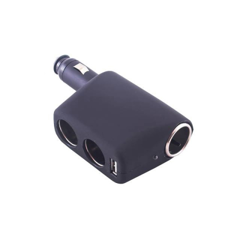 Разветвитель прикуривателя 2 гнезда + USB черный, USB 1A, предохранитель 10А SKYWAY