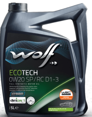 Масло моторное 0w20 син. WOLF ECOTECH  SP/RC D1-3 5л (SN PLUS/RC/SP/GF-5/GF-6A) 