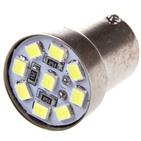 Лампа диод S25 (P21W) 24V 9 SMD диода BA15s 1-конт SKYWAY Белая противотуманные, стопы/уп20шт/НА ВЫВ