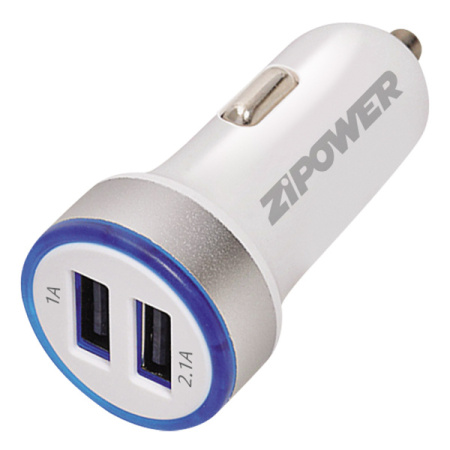 Зарядное устройство в прикуриватель, универсальное,2 USB-выхода: 1, 2.1 А.