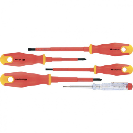 Набор отверток диэлектрических до 1000 В, тестер, CrV, двухкомпонентные рукоятки, 5 предм.// Сибртех